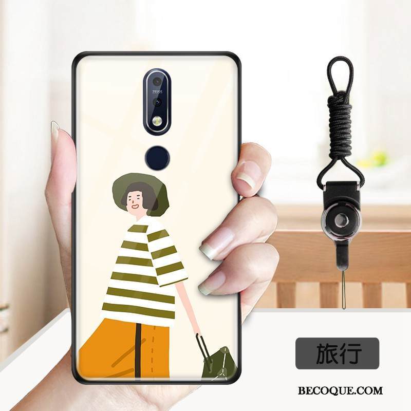 Kuori Nokia 7.1 Pehmeä Neste Puhelimen Kuoret Karkaisu, Kotelo Nokia 7.1 Sarjakuva Keltainen Peili