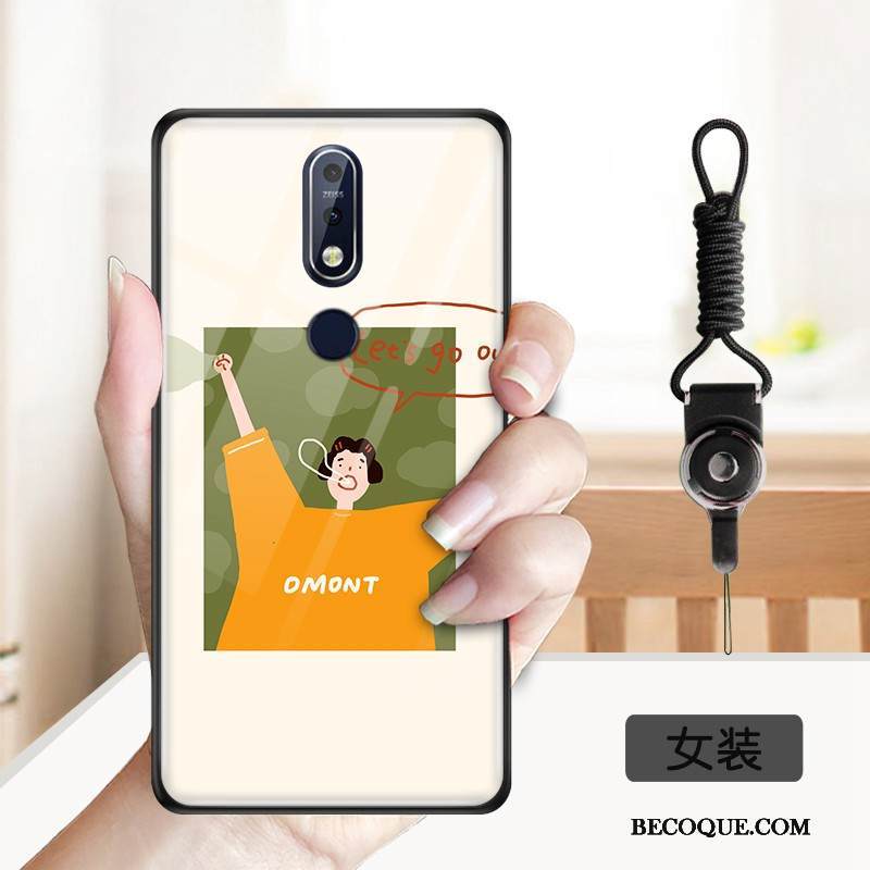 Kuori Nokia 7.1 Pehmeä Neste Puhelimen Kuoret Karkaisu, Kotelo Nokia 7.1 Sarjakuva Keltainen Peili