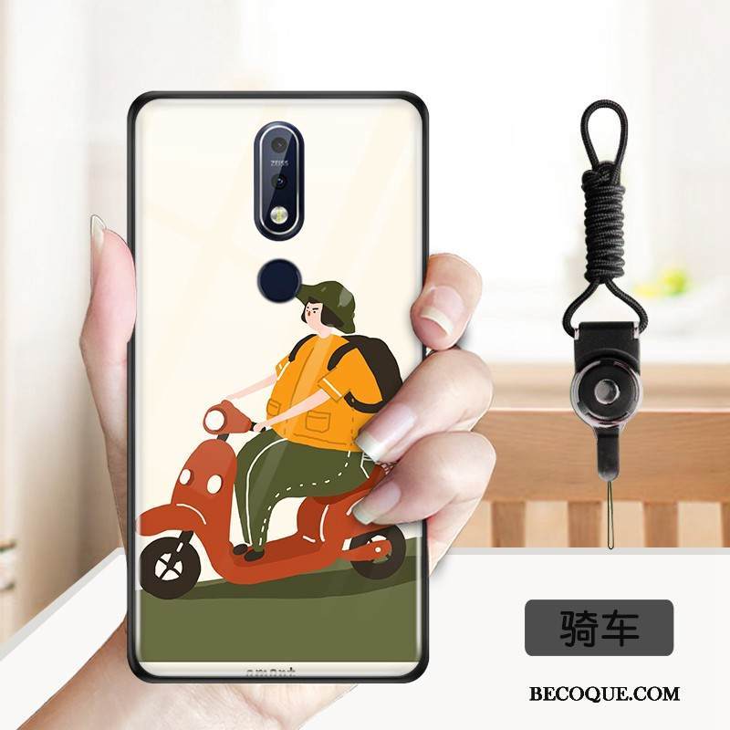 Kuori Nokia 7.1 Pehmeä Neste Puhelimen Kuoret Karkaisu, Kotelo Nokia 7.1 Sarjakuva Keltainen Peili