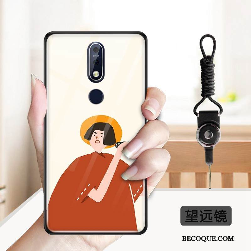 Kuori Nokia 7.1 Pehmeä Neste Puhelimen Kuoret Karkaisu, Kotelo Nokia 7.1 Sarjakuva Keltainen Peili