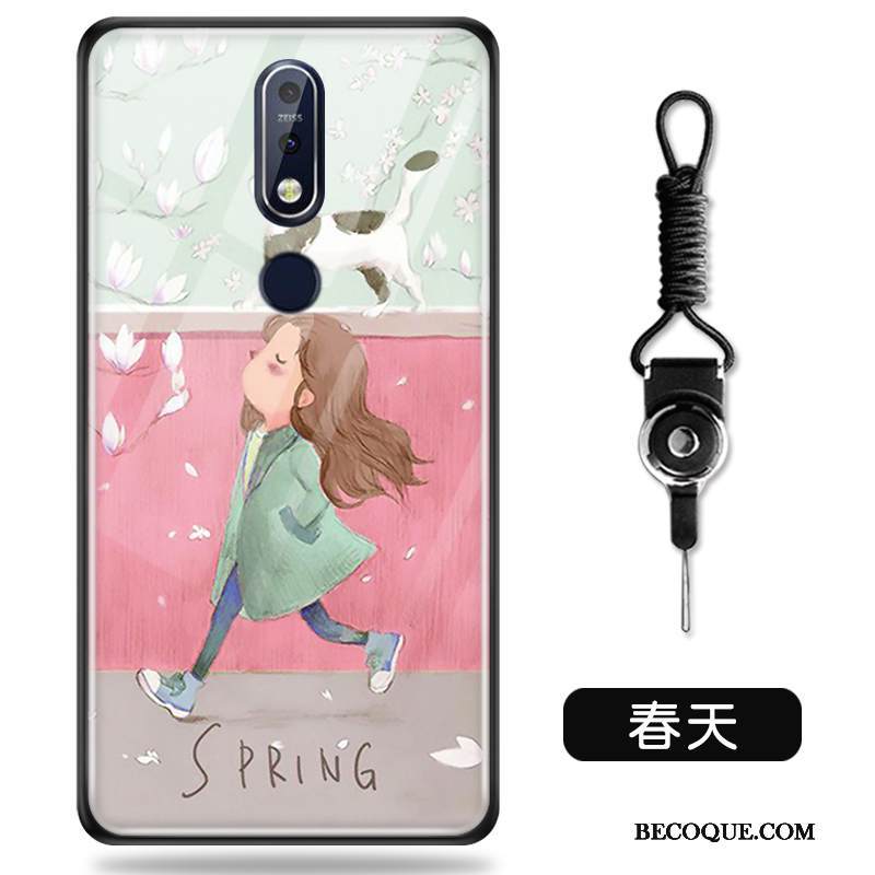 Kuori Nokia 7.1 Sarjakuva Lasi Kova, Kotelo Nokia 7.1 Pehmeä Neste Ihana Valkoinen