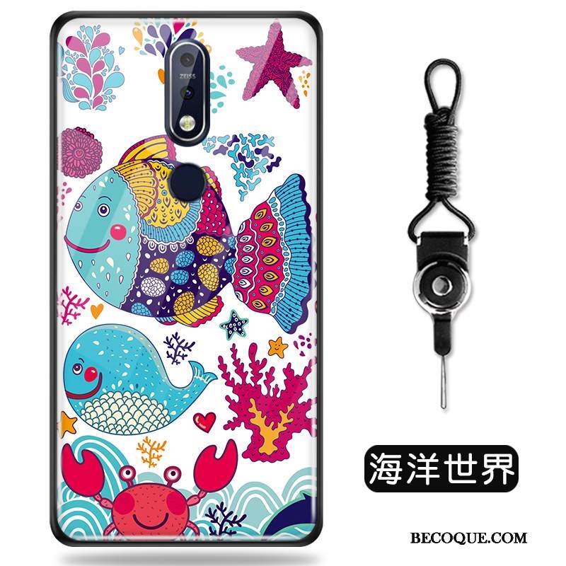 Kuori Nokia 7.1 Sarjakuva Lasi Kova, Kotelo Nokia 7.1 Pehmeä Neste Ihana Valkoinen