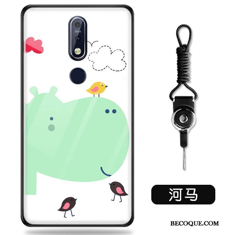 Kuori Nokia 7.1 Sarjakuva Lasi Kova, Kotelo Nokia 7.1 Pehmeä Neste Ihana Valkoinen