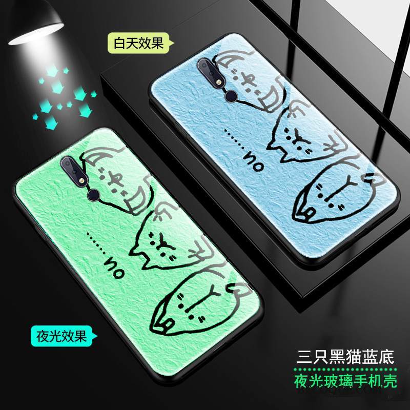 Kuori Nokia 7.1 Sarjakuva Sininen Kirkas, Kotelo Nokia 7.1 Kissa Lasi