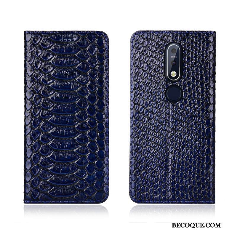 Kuori Nokia 7.1 Suojaus Puhelimen Kuoret Murtumaton, Kotelo Nokia 7.1 Nahka Kukkakuvio Sininen