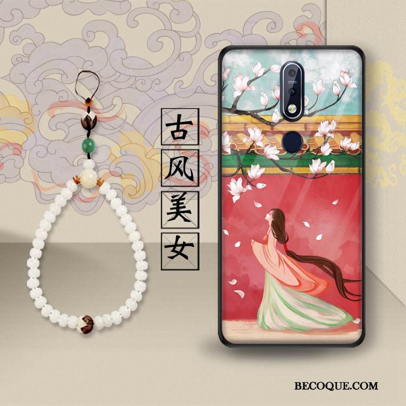 Kuori Nokia 7.1 Tuki Trendi Lasi, Kotelo Nokia 7.1 Suojaus Puhelimen Kuoret Lohikäärme