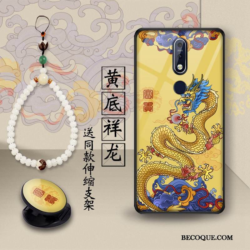 Kuori Nokia 7.1 Tuki Trendi Lasi, Kotelo Nokia 7.1 Suojaus Puhelimen Kuoret Lohikäärme