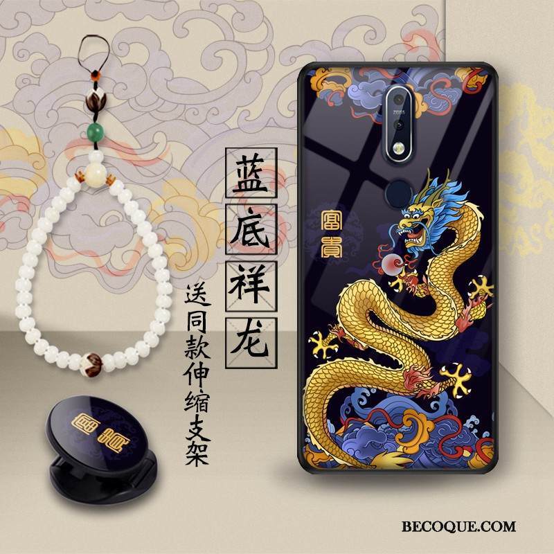 Kuori Nokia 7.1 Tuki Trendi Lasi, Kotelo Nokia 7.1 Suojaus Puhelimen Kuoret Lohikäärme