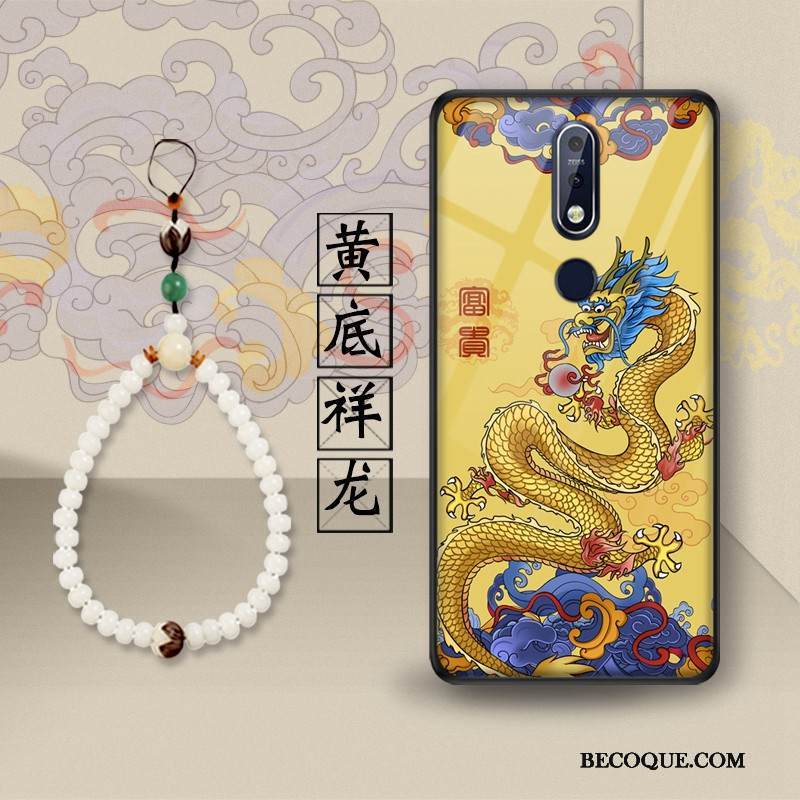 Kuori Nokia 7.1 Tuki Trendi Lasi, Kotelo Nokia 7.1 Suojaus Puhelimen Kuoret Lohikäärme