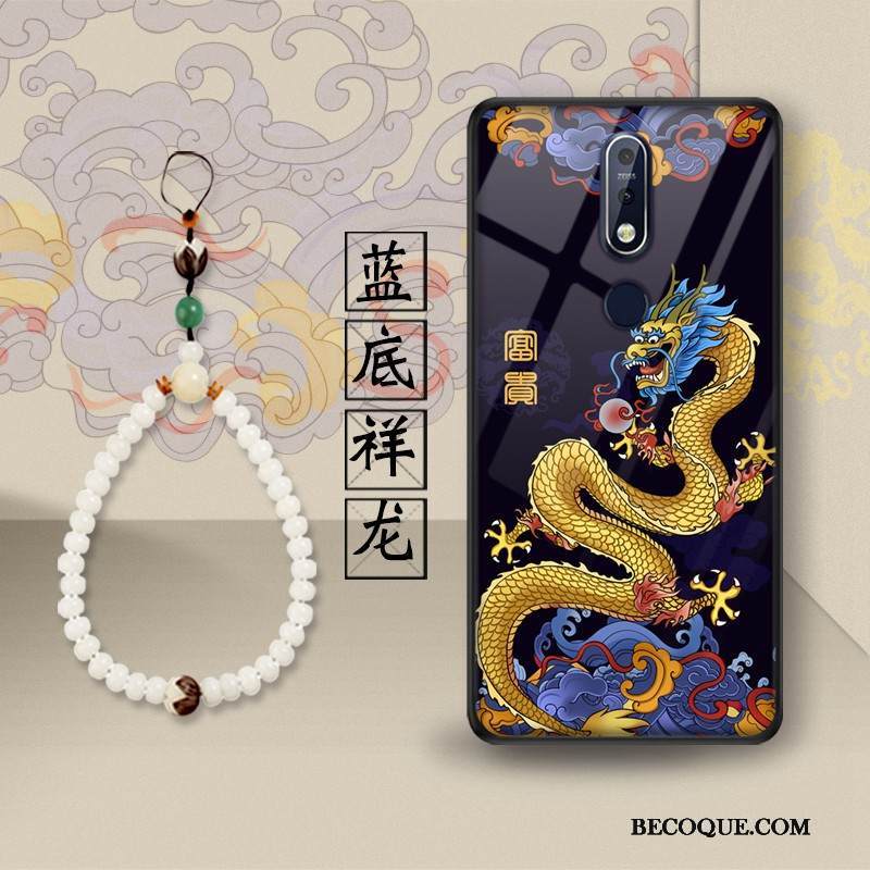 Kuori Nokia 7.1 Tuki Trendi Lasi, Kotelo Nokia 7.1 Suojaus Puhelimen Kuoret Lohikäärme