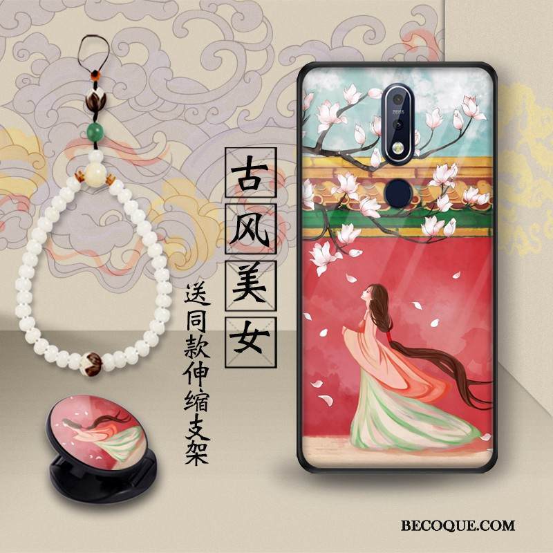 Kuori Nokia 7.1 Tuki Trendi Lasi, Kotelo Nokia 7.1 Suojaus Puhelimen Kuoret Lohikäärme