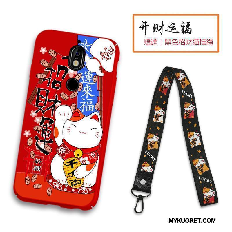 Kuori Nokia 7 Kohokuviointi Kova Pesty Suede, Kotelo Nokia 7 Laukut Punainen Ripustettavat Koristeet