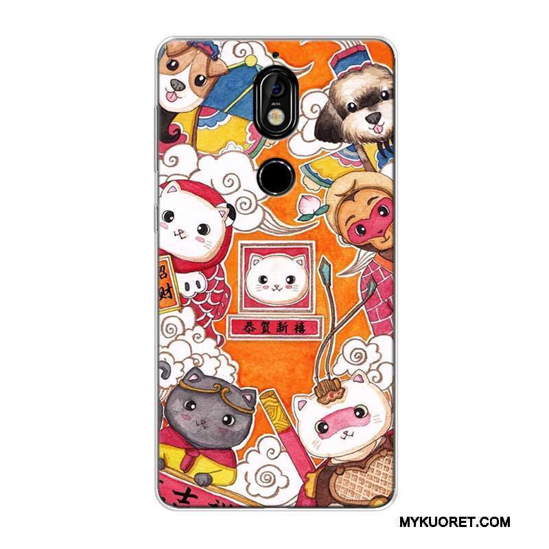 Kuori Nokia 7 Laukut Rikkaus Murtumaton, Kotelo Nokia 7 Silikoni Pesty Suede Kissa