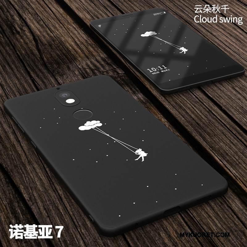 Kuori Nokia 7 Pehmeä Neste Murtumaton Puhelimen Kuoret, Kotelo Nokia 7 Suojaus Musta Pesty Suede