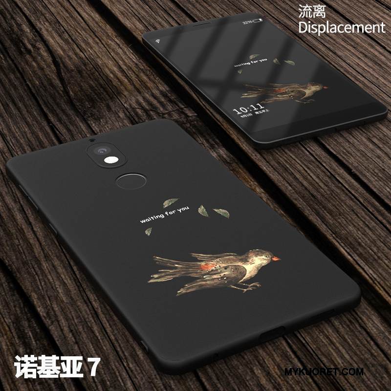 Kuori Nokia 7 Pehmeä Neste Murtumaton Puhelimen Kuoret, Kotelo Nokia 7 Suojaus Musta Pesty Suede
