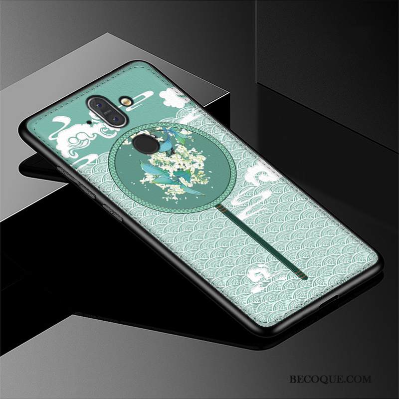 Kuori Nokia 7 Plus Kohokuviointi Murtumaton Puhelimen Kuoret, Kotelo Nokia 7 Plus Pehmeä Neste Kukkakuvio Vihreä