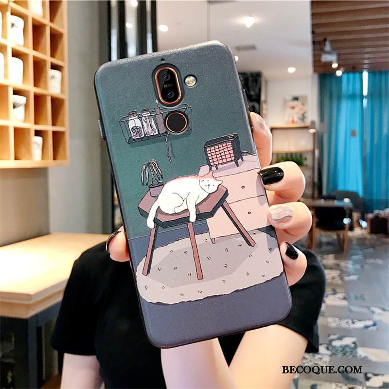 Kuori Nokia 7 Plus Laukut Kissa Puhelimen Kuoret, Kotelo Nokia 7 Plus Sarjakuva Vihreä Trendi