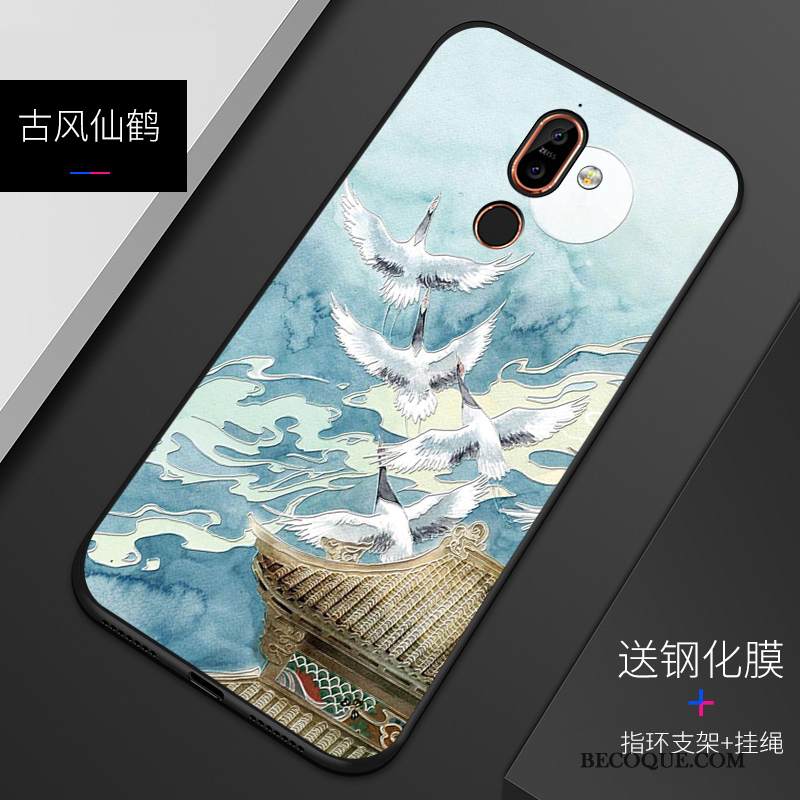 Kuori Nokia 7 Plus Silikoni Puhelimen Kuoret Persoonallisuus, Kotelo Nokia 7 Plus Pehmeä Neste Sininen Pesty Suede