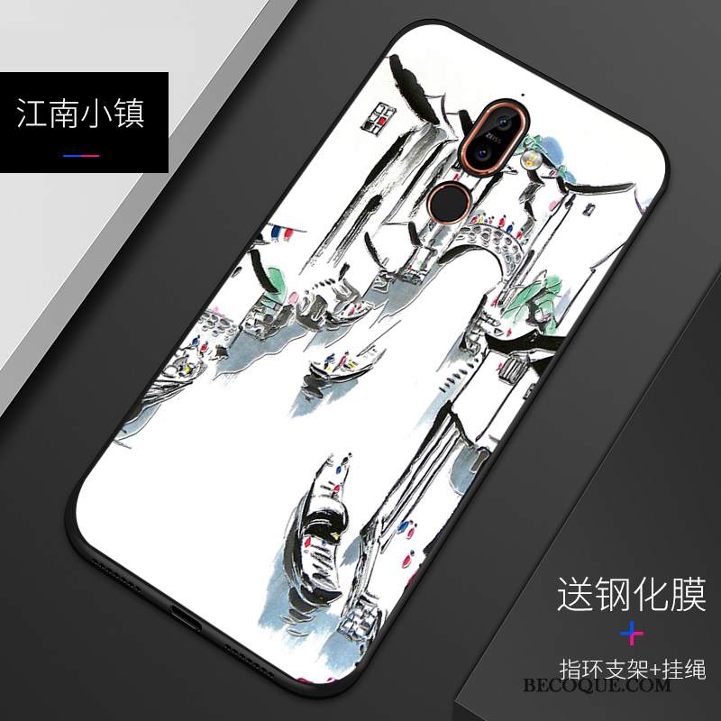 Kuori Nokia 7 Plus Silikoni Puhelimen Kuoret Persoonallisuus, Kotelo Nokia 7 Plus Pehmeä Neste Sininen Pesty Suede