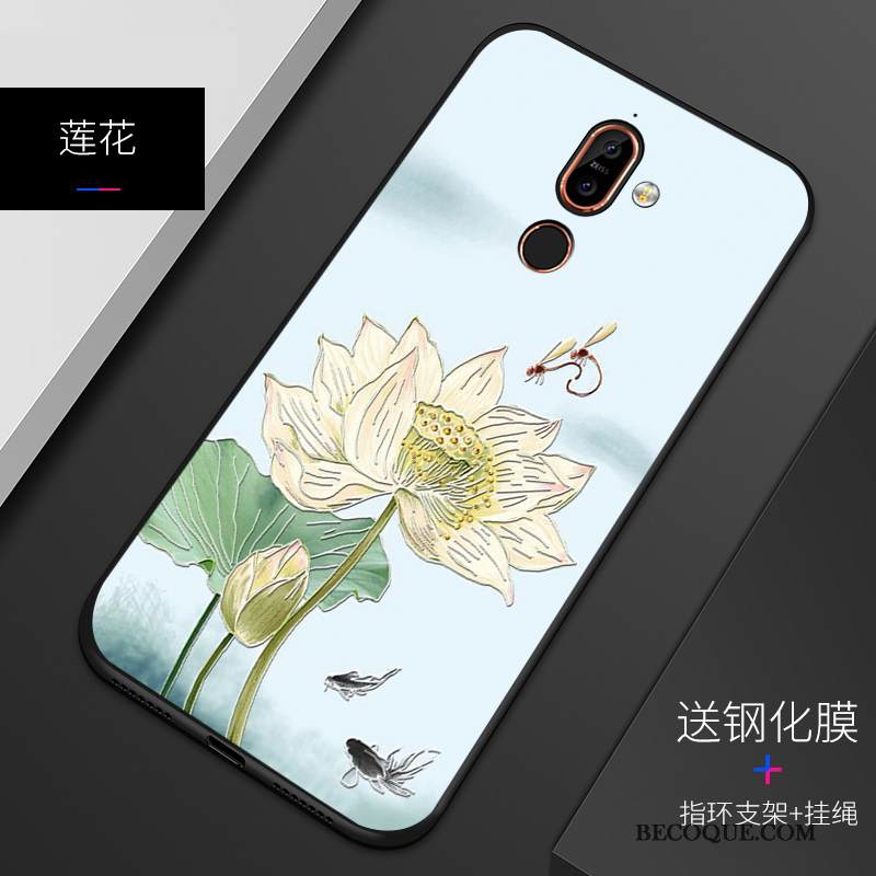 Kuori Nokia 7 Plus Silikoni Puhelimen Kuoret Persoonallisuus, Kotelo Nokia 7 Plus Pehmeä Neste Sininen Pesty Suede