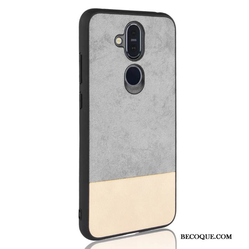 Kuori Nokia 8.1 Nahka Värisävyt Musta, Kotelo Nokia 8.1 Laukut Murtumaton Puhelimen Kuoret