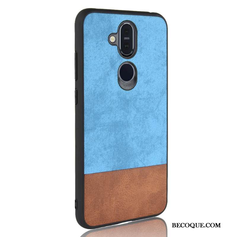 Kuori Nokia 8.1 Nahka Värisävyt Musta, Kotelo Nokia 8.1 Laukut Murtumaton Puhelimen Kuoret