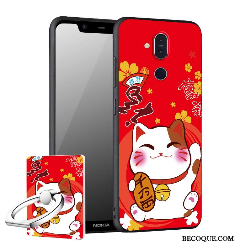 Kuori Nokia 8.1 Pehmeä Neste Punainen Puhelimen Kuoret, Kotelo Nokia 8.1 Tuki Uusi Pesty Suede