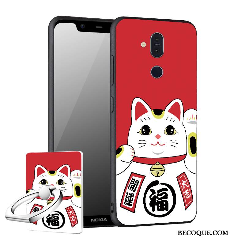 Kuori Nokia 8.1 Pehmeä Neste Punainen Puhelimen Kuoret, Kotelo Nokia 8.1 Tuki Uusi Pesty Suede