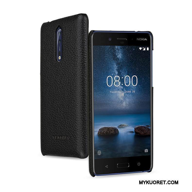 Kuori Nokia 8 Nahka Murtumaton Vihreä, Kotelo Nokia 8 Suojaus Puhelimen Kuoret
