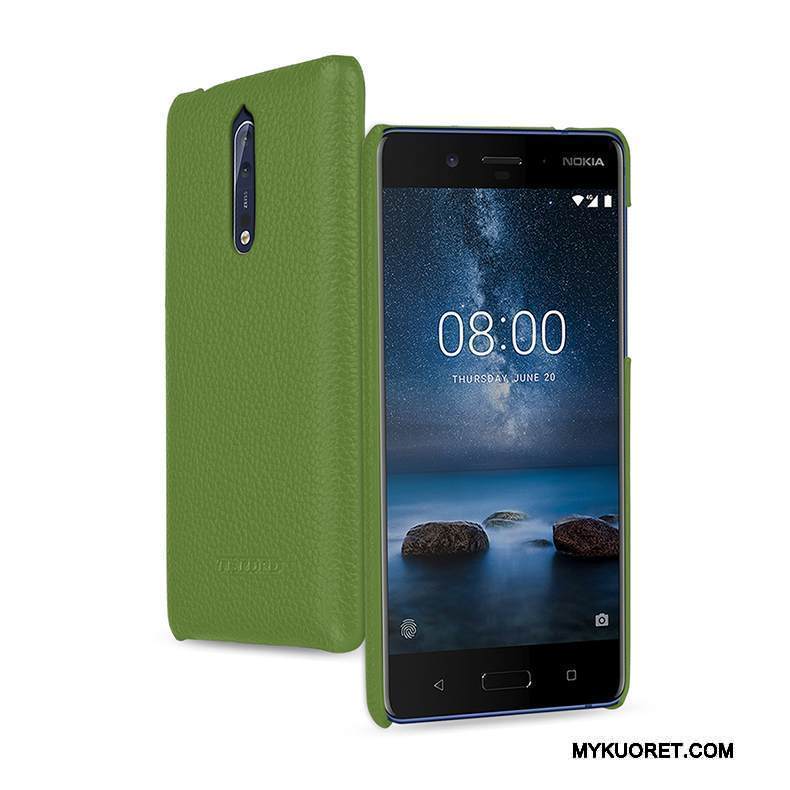 Kuori Nokia 8 Nahka Murtumaton Vihreä, Kotelo Nokia 8 Suojaus Puhelimen Kuoret