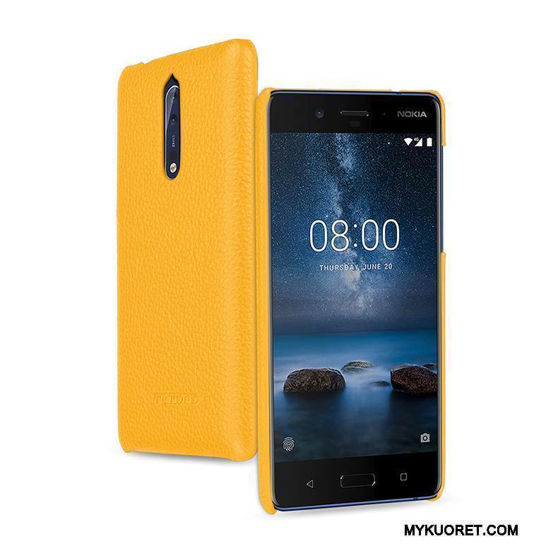 Kuori Nokia 8 Nahka Murtumaton Vihreä, Kotelo Nokia 8 Suojaus Puhelimen Kuoret