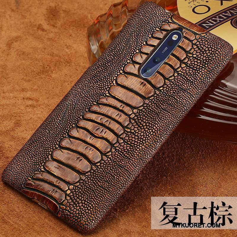 Kuori Nokia 8 Nahka Trendi Kaunis, Kotelo Nokia 8 Kohokuviointi Muokata Murtumaton