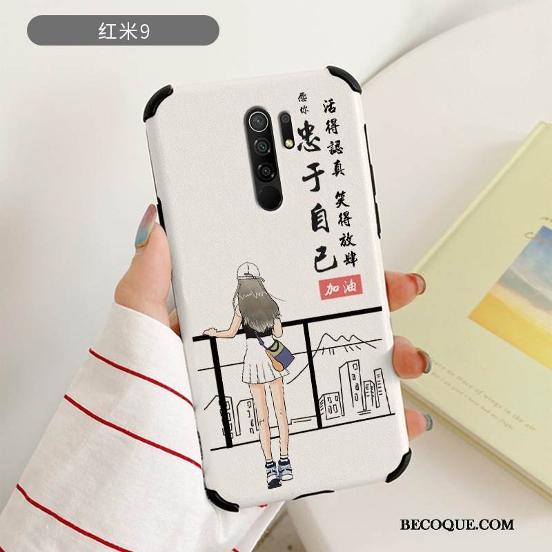 Kuori Redmi 9 Kohokuviointi Vaalean Murtumaton, Kotelo Redmi 9 Laukut Pesty Suede Valkoinen