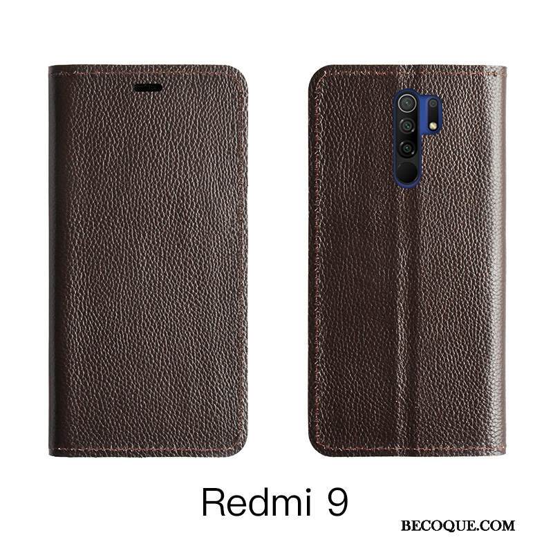 Kuori Redmi 9 Nahka Puhelimen Kuoret Lehmä, Kotelo Redmi 9 Laukut Punainen Oranssi