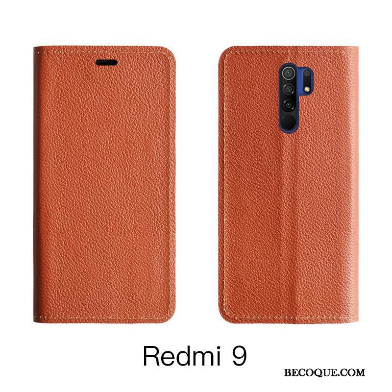 Kuori Redmi 9 Nahka Puhelimen Kuoret Lehmä, Kotelo Redmi 9 Laukut Punainen Oranssi