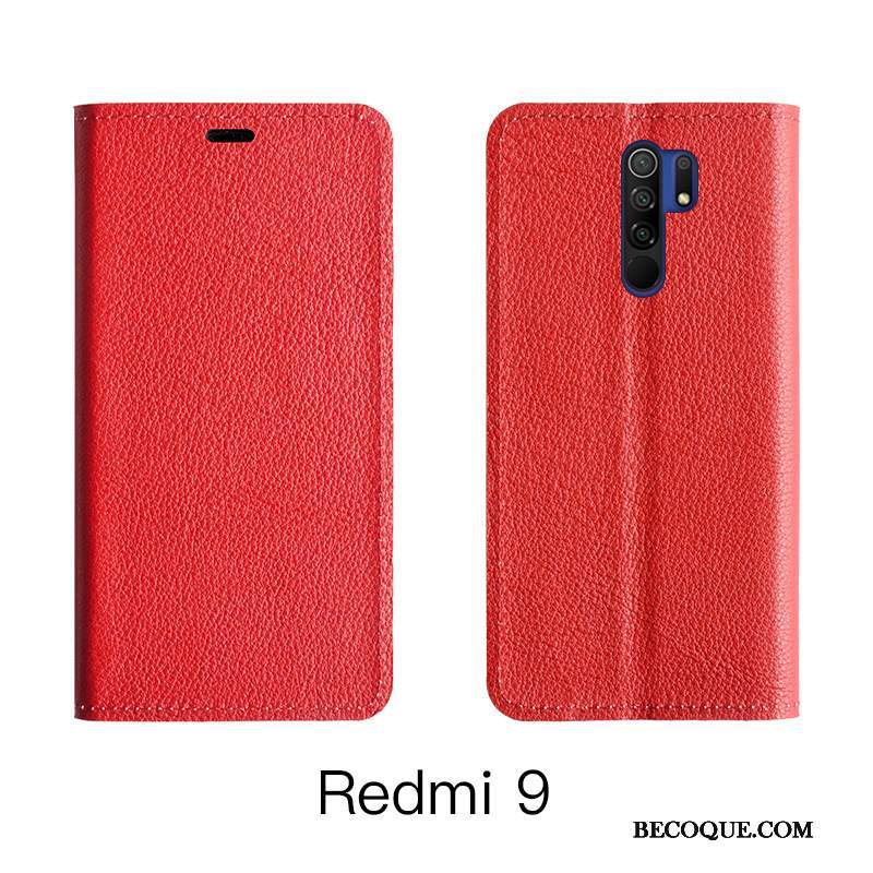 Kuori Redmi 9 Nahka Puhelimen Kuoret Lehmä, Kotelo Redmi 9 Laukut Punainen Oranssi