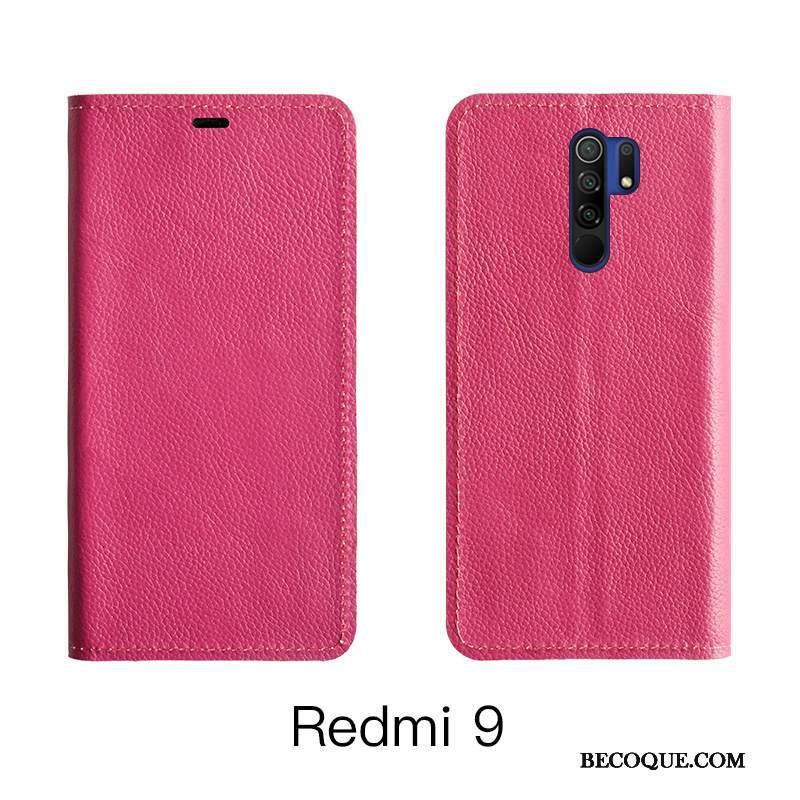 Kuori Redmi 9 Nahka Puhelimen Kuoret Lehmä, Kotelo Redmi 9 Laukut Punainen Oranssi