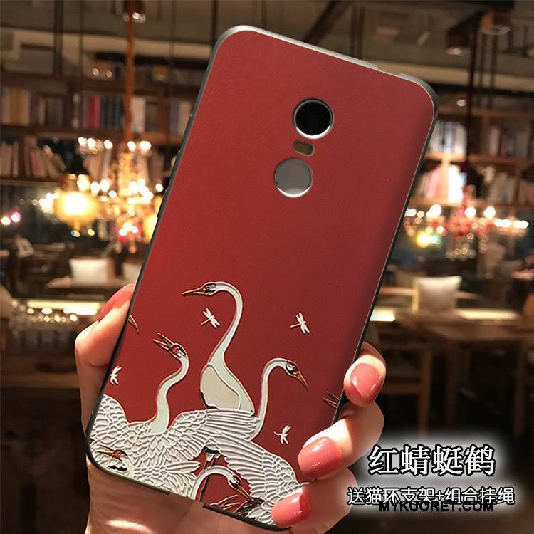 Kuori Redmi Note 4x Kohokuviointi Punainen Korkea, Kotelo Redmi Note 4x Laukut Pesty Suede Puhelimen Kuoret
