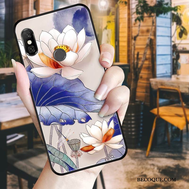 Kuori Redmi Note 6 Pro Kukkia Puhelimen Kuoret Punainen, Kotelo Redmi Note 6 Pro Kohokuviointi Pieni Musta