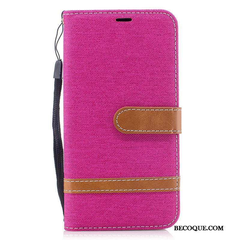 Kuori Redmi Note 7 Nahka Kortti Denimi, Kotelo Redmi Note 7 Suojaus Violetti Punainen