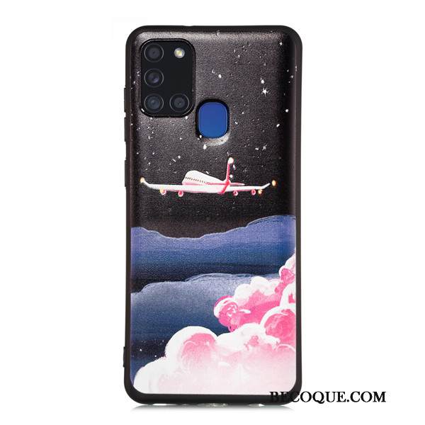 Kuori Samsung Galaxy A21s Laukut Murtumaton Musta, Kotelo Samsung Galaxy A21s Sarjakuva Pesty Suede Puhelimen Kuoret