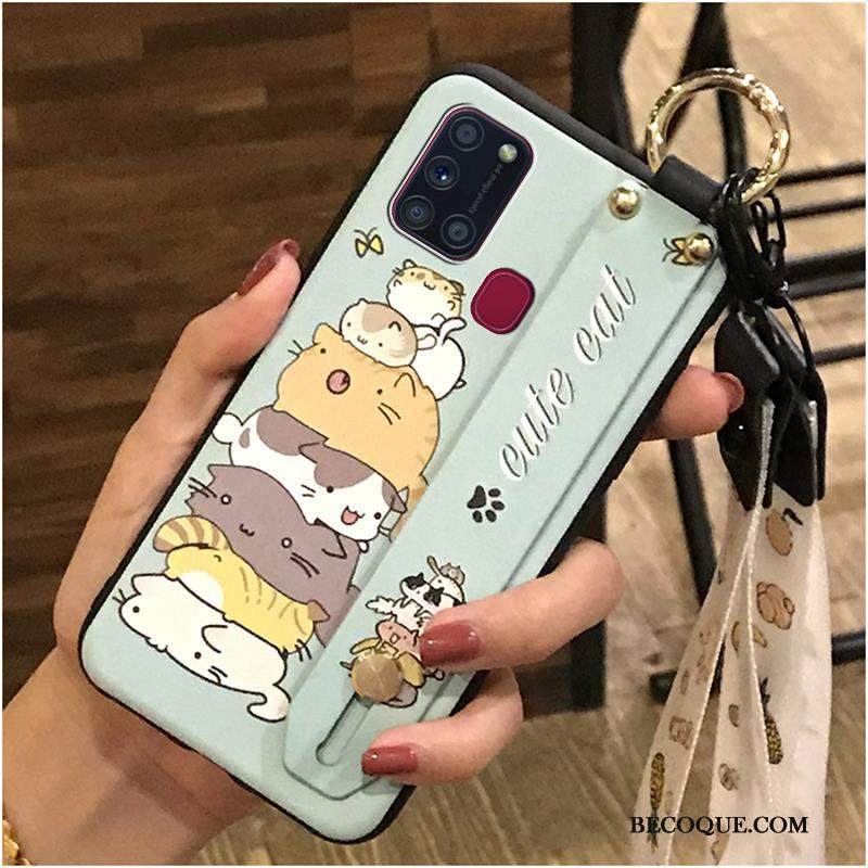 Kuori Samsung Galaxy A21s Silikoni Valkoinen Puhelimen Kuoret, Kotelo Samsung Galaxy A21s Tuki Ripustettavat Koristeet