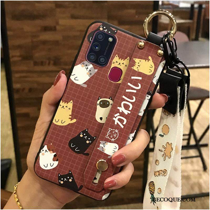 Kuori Samsung Galaxy A21s Silikoni Valkoinen Puhelimen Kuoret, Kotelo Samsung Galaxy A21s Tuki Ripustettavat Koristeet