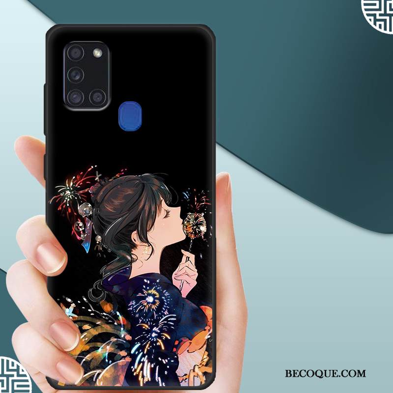 Kuori Samsung Galaxy A21s Suojaus Pesty Suede Trendi, Kotelo Samsung Galaxy A21s Pehmeä Neste Musta Kalvo