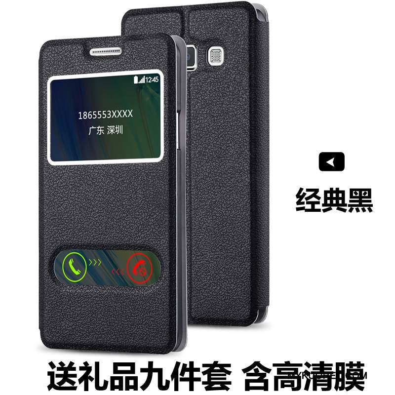 Kuori Samsung Galaxy A3 2015 Nahka Murtumaton Puhelimen Kuoret, Kotelo Samsung Galaxy A3 2015 Kuoret Avaa Ikkuna Tummansininen