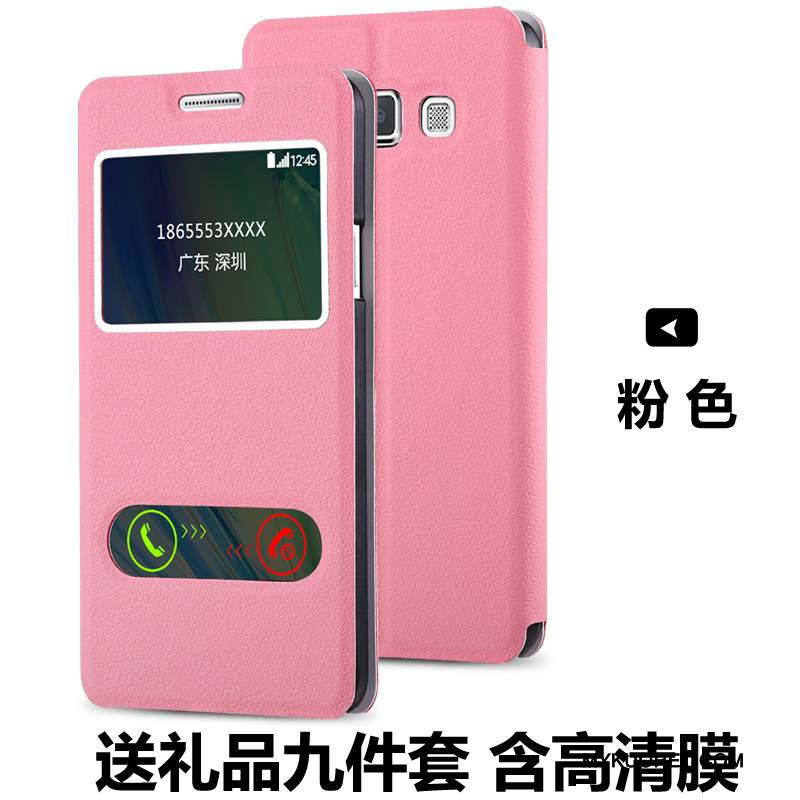 Kuori Samsung Galaxy A3 2015 Nahka Murtumaton Puhelimen Kuoret, Kotelo Samsung Galaxy A3 2015 Kuoret Avaa Ikkuna Tummansininen