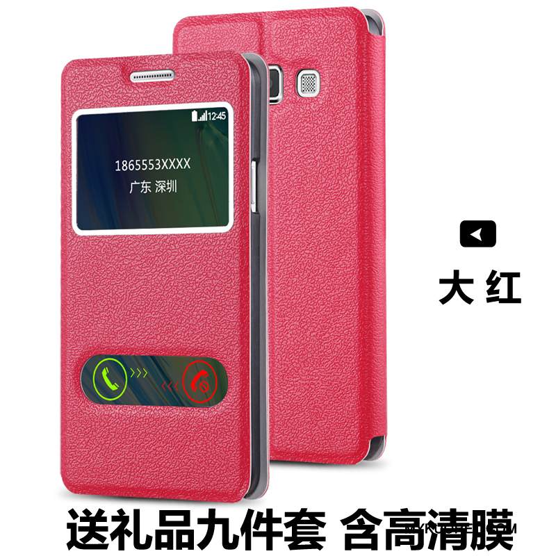 Kuori Samsung Galaxy A3 2015 Nahka Murtumaton Puhelimen Kuoret, Kotelo Samsung Galaxy A3 2015 Kuoret Avaa Ikkuna Tummansininen