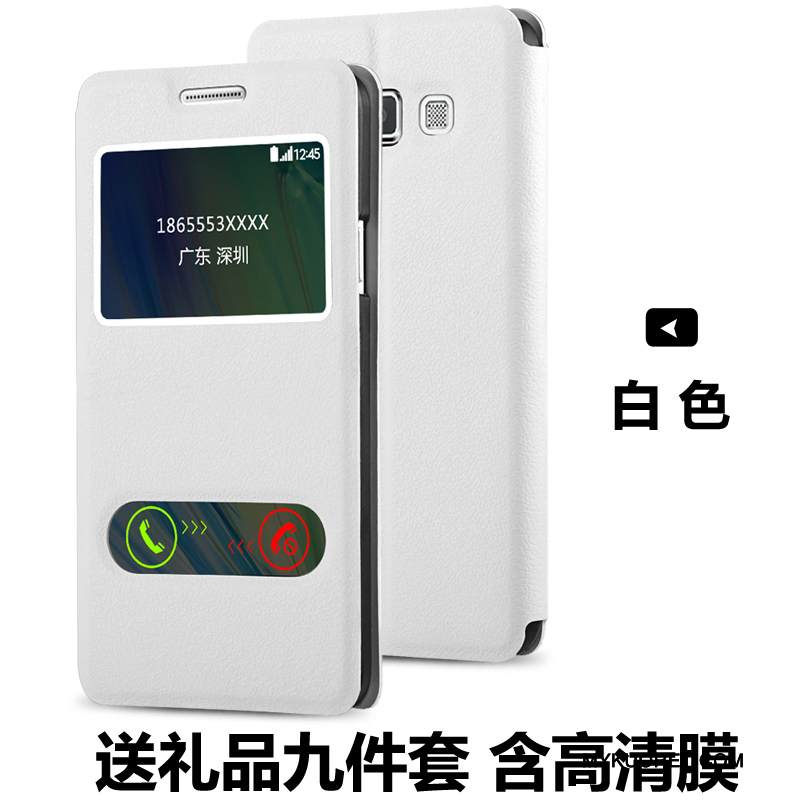 Kuori Samsung Galaxy A3 2015 Nahka Murtumaton Puhelimen Kuoret, Kotelo Samsung Galaxy A3 2015 Kuoret Avaa Ikkuna Tummansininen