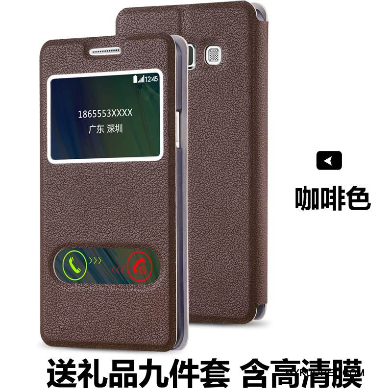 Kuori Samsung Galaxy A3 2015 Nahka Murtumaton Puhelimen Kuoret, Kotelo Samsung Galaxy A3 2015 Kuoret Avaa Ikkuna Tummansininen