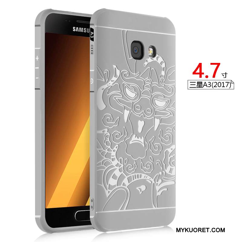 Kuori Samsung Galaxy A3 2017 Pehmeä Neste Musta Puhelimen Kuoret, Kotelo Samsung Galaxy A3 2017 Kohokuviointi Vaalean Murtumaton